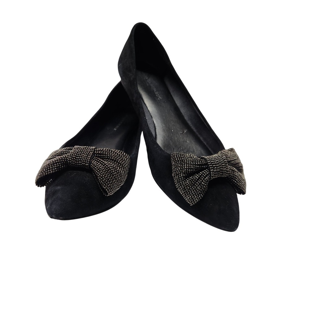 Banana Republic Breanna Black Suede Pointed Toe Bow Flats Womens Size 8.5